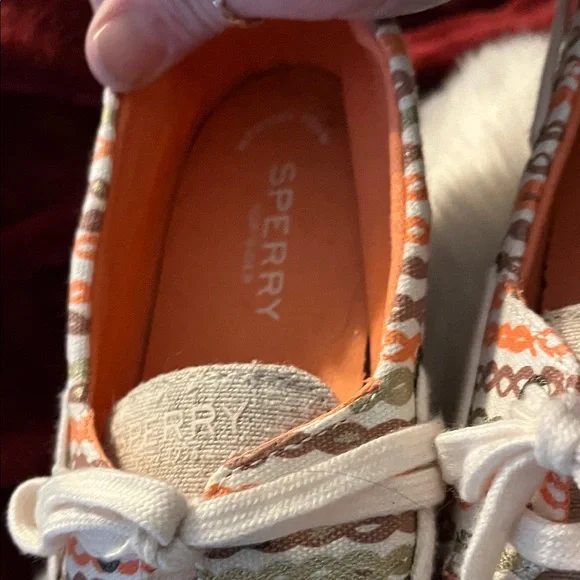 Sperry Top Sider Tan and Peach Lace Up Casual Boat or Tennis Shoes - Picture 5 of 12